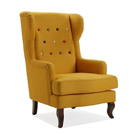 Versa Botones Sessel für Wohnzimmer, Schlafzimmer oder Esszimmer, bequemer und Anderer Sessel, mit Armlehnen, Maßnahmen (H x L x B) 103 x 62 x 68 cm, Baumwolle und Holz, Farbe: Gelb