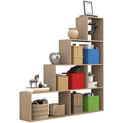 VCM Holz Stand Treppenregal Stufenregal Standregal Raumteiler Bücherregal Dubila L Sonoma-Eiche
