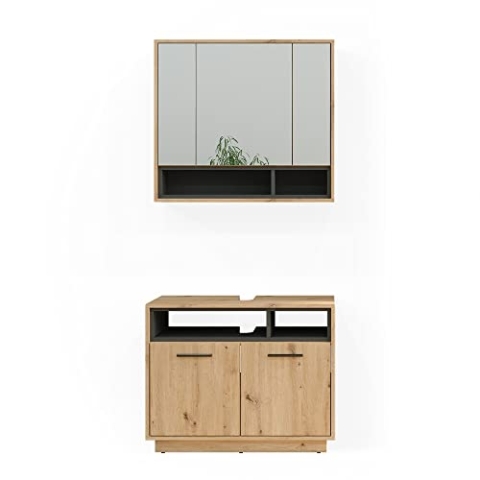 Vicco Badmöbel-Set Beatrice, Badezimmerschrank-Set, Eiche/Anthrazit, 2 Teile