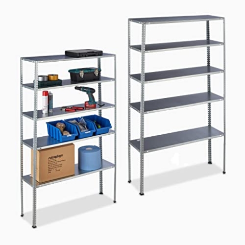 Relaxdays 2 x Schwerlastregal, Traglast 250 kg, 5 Ebenen, HxBxT: 185 x 100 x 30 cm, Keller & Garage, Stahl, verzinkt, Silber