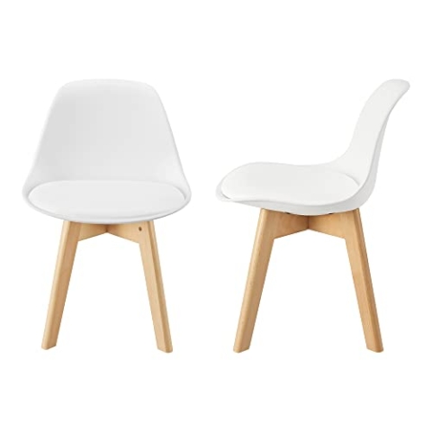 [en.casa] Kinderstuhl Elvdal 2er Set Kinderzimmerstuhl Weiß Schreibtischstuhl für Kinder Sitzhöhe 32 cm Polsterstuhl mit Holzbeinen 56 x 38 x 33 cm