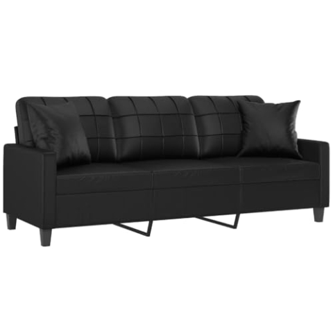 vidaXL Sofa 2 Sitzer, Couch mit Zierkissen, Liegesofa für Wohnzimmer, Polstersofa Sessel Relaxsofa Loungesofa Relaxcouch, Schwarz Kunstleder