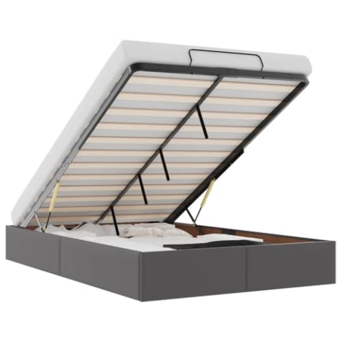 vidaXL Ottoman-Bett ohne Matratze Grau 120x200 cm Kunstleder, Bettrahmen, Bettgestell mit Stauraum, Polsterbett, Bettgestell, Bettrahmen mit Stauraum
