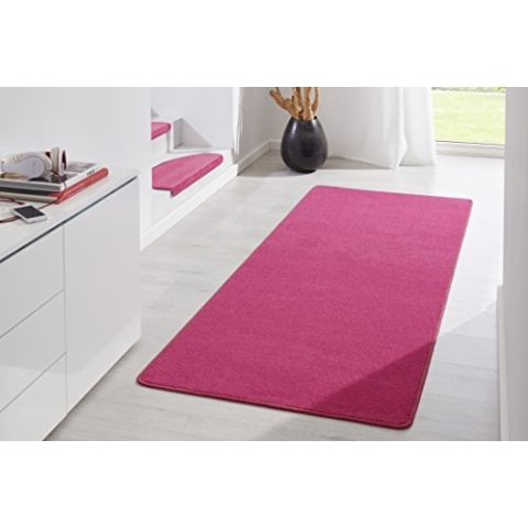 Hanse Home Indoor Teppich Fancy – Wohnzimmerteppich einfarbig Modern Velours Teppich für Esszimmer, Wohnzimmer, Kinderzimmer, Flur, Schlafzimmer, Küche – Pink, 80x200cm
