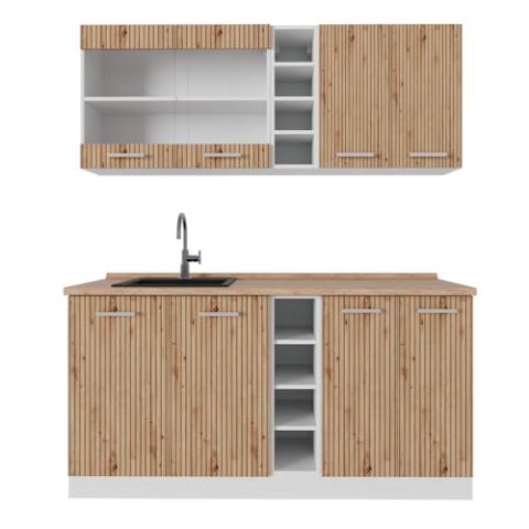 Vicco Singleküche R-Line, Küchenzeile Single, Artisan Eiche/Weiß, 160 cm, AP Eiche