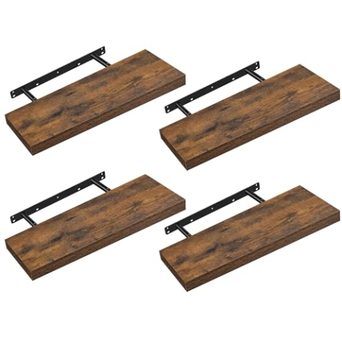 VASAGLE Wandregal, 4er Set, Schweberegal, Regalbrett, 20 x 60 x 3,8 cm, Wandboard für Bilderrahmen, Deko, Regal für Wohnzimmer, Arbeitszimmer, Küche, vintagebraun LWS075B01