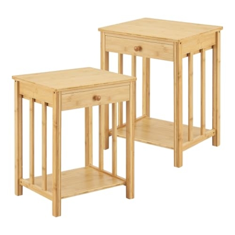 [en.casa] Beistelltisch 2er Set Ranua Wohnzimmertisch 51 x 40 x 35 cm Nachttisch Sofatisch mit Schublade Nebentisch Kaffeetisch mit Ablage Bambus Naturfarben