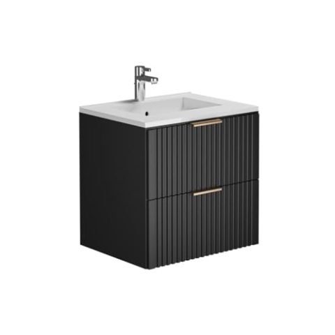 Vente-unique-Waschbeckenunterschrank hängend mit Einbauwaschbecken - Streifenoptik - Schwarz - 60 cm - ZEVARA