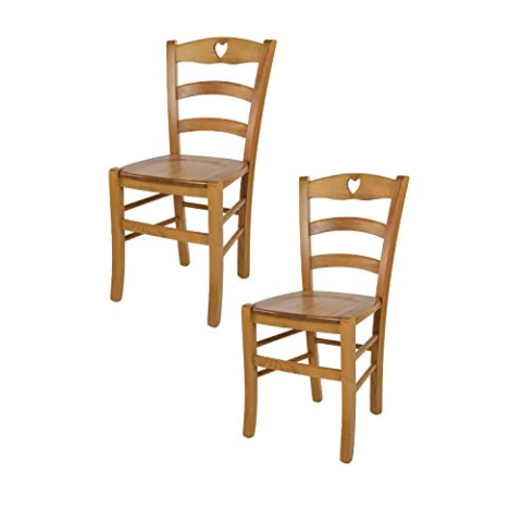 t m c s Tommychairs - 2er Set Stühle Cuore für Küche und Esszimmer, Robuste Struktur aus Buchenholz in der Farbe Eichenholz lackiert und Sitzfläche aus Holz