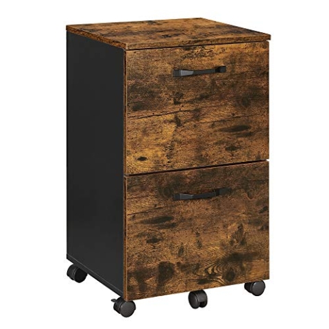 VASAGLE OFC040B01 Schubladenbox mit 2 Schubladen auf Rollen, Mobile Schreibtischaufbewahrung, für Dokumente, A4-Format, Hängeordner, industrieller Stil, rustikales Braun und Schwarz