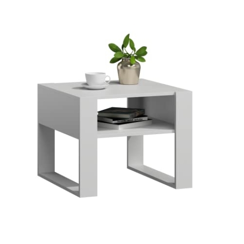MATKAM Couchtisch KAJA H50 x B60 x T63,6 cm, offene Ablage unter der Tischplatte, Kufenbeine, Wohnzimmer Couchtisch Modern Wohnzimmertisch Universal (Weiß)