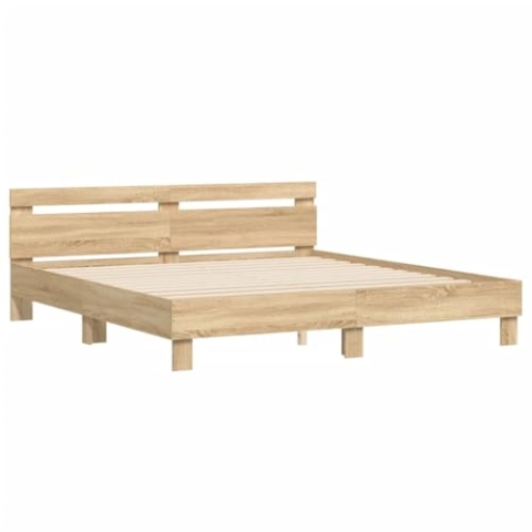 vidaXL Bettgestell, Bettrahmen mit Lattenrost, Bett Gästebett mit Kopfteil, Doppelbett Schlafzimmerbett Schlafzimmermöbel, Sonoma-Eiche 160x200cm