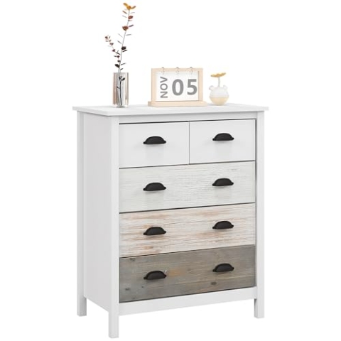 HOMCOM Kommode Aufbewahrungsschrank mit 5 Schubladen, Schubladenschrank mit Griff, Kippschutz, für Schlafzimmer, Wohnzimmer, Weiß, 70 x 38 x 85 cm