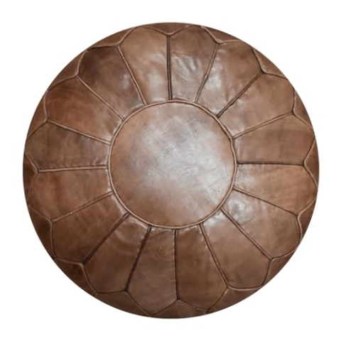 See the Good XL Echtleder Pouf - Handgefertigt - gefüllt geliefert - Ottoman Sitzsack Fußhocker Puff (Schokolade)
