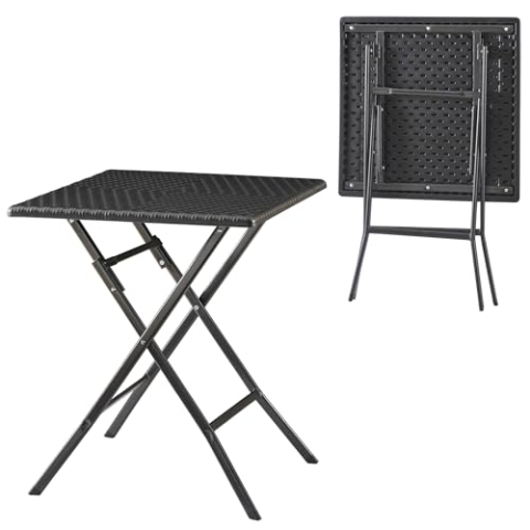 [en.casa] Klapptisch Mark Gartentisch Campingtisch klappbar 61,5 x 61,5 x 73 cm quadratisch Picknicktisch Outdoor Rattanoptik, Schwarz
