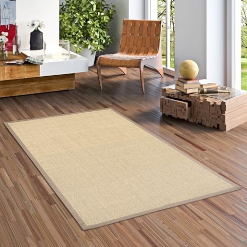 Pergamon Sisalteppich Natura Grau Creme Mix Bordüre Taupe in 13 Größen