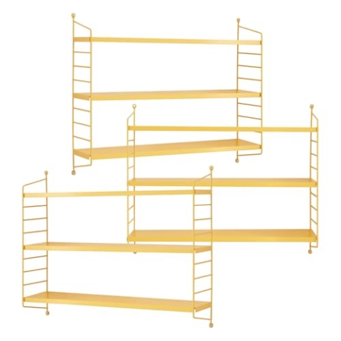 [en.casa] Modulares Wandregal Strängnäs 3er Set Metallregal Gelb Hängeregal mit 3 Regalböden Badregal Küchenwandregal Wandablage Wohnzimmer
