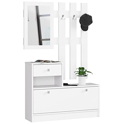 AKORD Garderoben-Set, 2-teilig, Schuhkommode mit Aufsatz und Schublade B25 x H170 x T90 cm und Wandgarderobe mit Spiegel B90 x H100 cm, Gewicht 39 kg