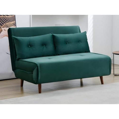 Vente-unique-Sofa 2-Sitzer mit Schlaffunktion - Samt - Tannengrün - URIBIA