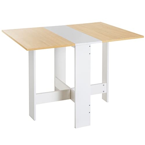 HOMCOM Klapptisch, Esstisch mit klappbarer Arbeitsplatte, Schreibtisch, Arbeitsstation, Beistelltisch, Spanplatte, Eiche, Weiß, 103 x 76 x 73,5 cm