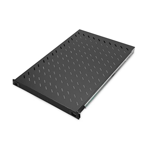 DIGITUS Ausziehbarer Fachboden - 19-Zoll - 1HE - Befestigung Vorne & Hinten - Traglast 65 kg - Für Netzwerkschänke & Serverschränke - Ab 1000 mm Schranktiefe - Schwarz
