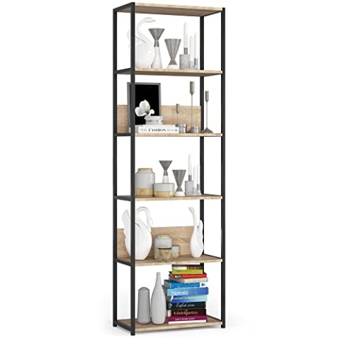 AKORD Industrielles Regal 60 cm | | Loft Bücherregal | Moderner Schrank | Bücher Regal | 6 Einlegeböden | Funktional Stabil | B60 x H192 x T32 cm | Gewicht 22,10 kg | Schwarz/Sonoma Eiche