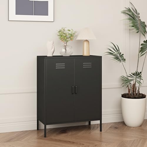 [en.casa] Aktenschrank Pyhäranta Metallschrank mit 2 Türen Büroschrank 102 x 80 x 40 cm Mehrzweckschrank Stahl Schwarz matt