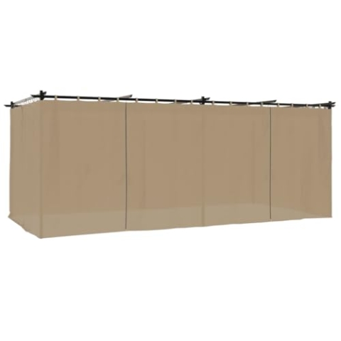 vidaXL Pavillon, Pergola mit Vorhängen Schiebedach, Sonnenschutz Überdachung für Terrasse Garten, Gartenpavillon Terrassendach Gartenzelt, Taupe 6x3m Stahl