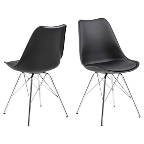 AC Design Furniture Emanuel Esszimmerstühle 4er Set, B: 48,5 x H: 85,5 x T: 54 cm, Schwarz/Chrom, PU/Metall, 4 Stk