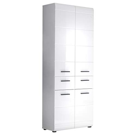 trendteam smart living - Hochschrank Schrank - Badezimmer - Skin - Aufbaumaß (BxHxT) 60 x 182 x 31 cm - Farbe Weiß Hochglanz - 111610501