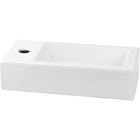 Saqu Trento Waschbecken Links 36x18 cm - Glänzend Weiß - Waschbecken für Unterschrank, Waschtisch für Gäste WC