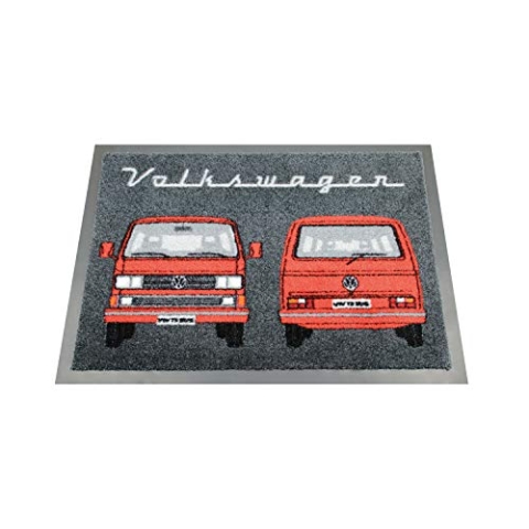 BRISA VW Collection - Volkswagen Fuß-Matte-Tür-Vorleger-Schuh-Schmutzfang-Abstreifer mit T3 Bulli Bus Motiv (Bus Front/Rot)