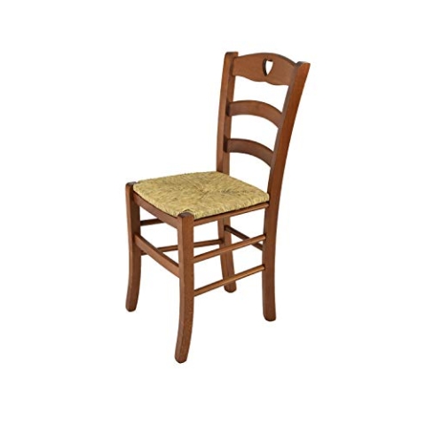 t m c s Tommychairs - Stuhl Cuore für Küche und Esszimmer, Robuste Struktur aus lackiertem Buchenholz im Farbton Helles Nussbraun lackiert und Sitzfläche aus Stroh