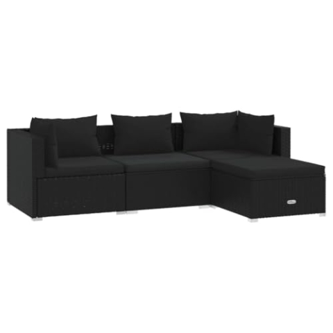 vidaXL Gartenmöbel 4-TLG. mit Kissen Mittelsofa Ecksofa Fußhocker Sitzgruppe Sofa Lounge Garten Garnitur Gartensofa Gartenset Poly Rattan Schwarz