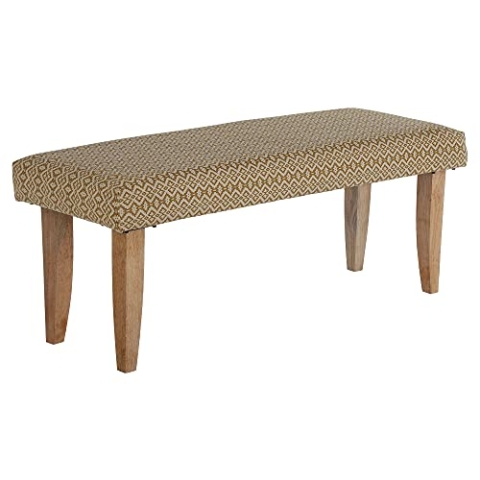 WOMO-DESIGN Sitzbank gepolstert Palma aus Stoffbezug, 120 x 48 x 40 cm, Holzoptik-Weiß-Gold, Holzbeine Unikat Landhaus-Stil Retro Sitzbank Polsterbank Flurbank Bank Truhenbank Sitzpolster Schuhbank