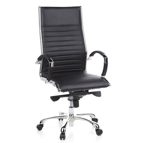 hjh OFFICE 660500 Profi Chefsessel Parma 20 Leder Schwarz Bürostuhl Drehstuhl, hohe Rückenlehne ergonomisch