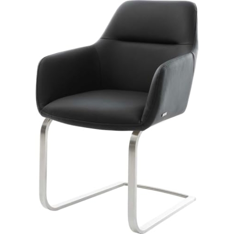 DELIFE Schwingstuhl Pejo-Flex Freischwinger flach Edelstahl Echt-Leder Schwarz Taschenfederkern