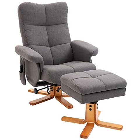 HOMCOM Relaxsessel mit Fußhocker, Stauraum, Elektrischer Massagesessel mit Liegefunktion, Drehbarer Fernsehsessel mit Seitentasche, Fernbedienung, Holzrahmen, Polyester, Dunkelgrau