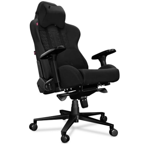 YUMISU Gaming Stuhl 2050 - Verstärkte Stahlkonstruktion, Höhenverstellbar, bis 150kg Belastbar, Rückenlehne und Sitz aus Kaltschaum - SCHWARZ Stoff