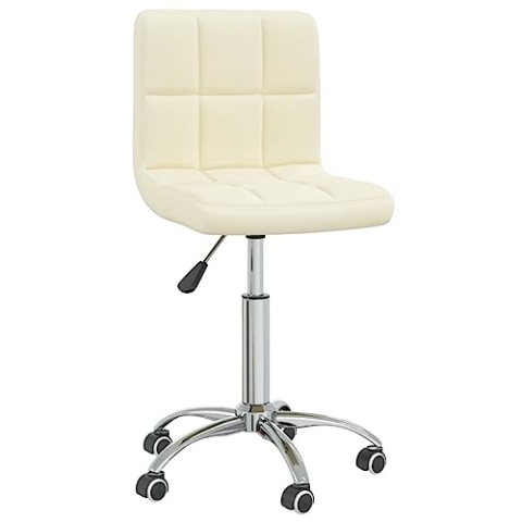 vidaXL Esszimmerstuhl, Essstuhl Drehbar Höhenverstellbar, Küchenstuhl Stuhl mit Rollen Rückenlehne, Polsterstuhl Drehstuhl Esszimmer, Creme Stoff
