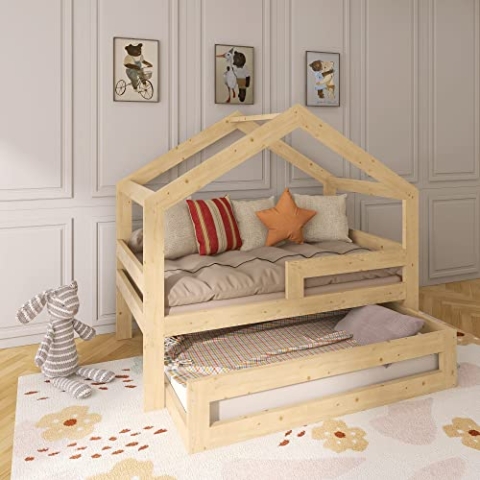 Need Sleep Ausziehbett Kinder Bett Mit Ausziehbarem Gästebett Ausziehbares Bett 160x80 / 140x70 Kinderbett Für 2 Kinder Jugendbett Tagesbett Ausziehbar Funktionsbett aus Holz