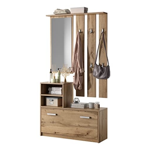 Selsey YESFIR – Garderobenset mit Schuhschrank und Spiegel, Wotan Eiche Matt, 85 cm