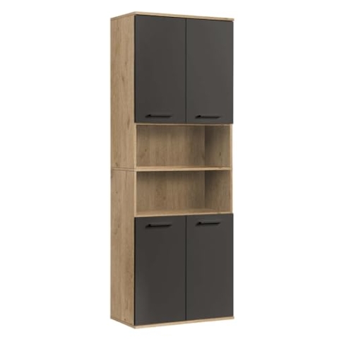 mokebo® Bad Hochschrank in Eiche-Schwarz 'Der Kapitän', Badezimmerschrank breit oder Badschrank, auch als Badezimmerhochschrank & Badregal Badezimmer aus Holz in 180x65x34 (HxBxT in cm)
