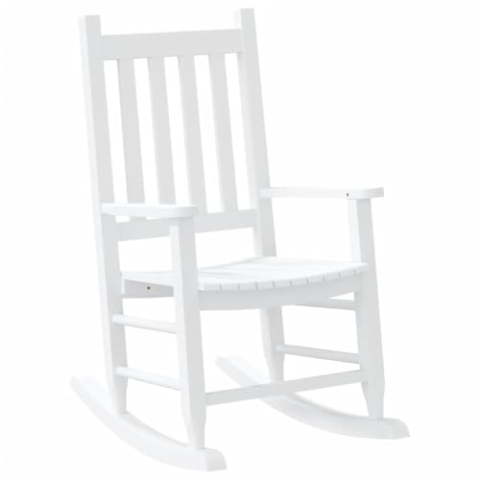 vidaXL Schaukelstuhl für Kinder Weiß Massivholz Pappel, Gartenstuhl, Outdoor Stuhl, Outdoor Schaukelstuhl, Terrassenstuhl, Garten Schaukelstuhl