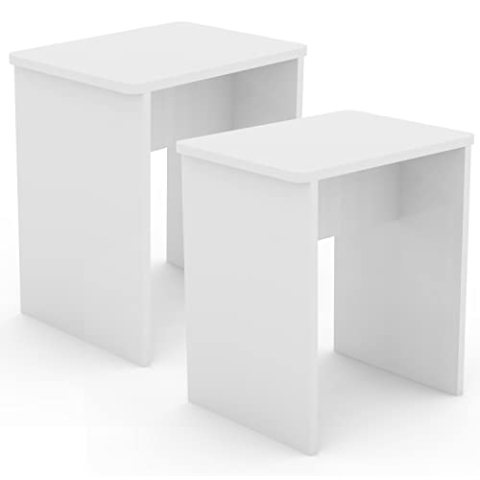 VCM 2er Set Holz Sitzhocker Würfel Fußablage Beistelltisch Esal Weiß