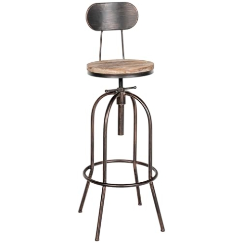 CLP Barhocker Pino I Höhenverstellbarer Barstuhl mit Holzsitz und Rückenlehne I Thekenhocker höhenverstellbar und drehbar, Farbe:Bronze