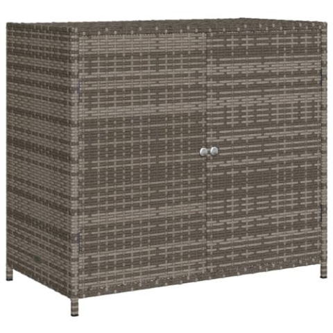 vidaXL Gartenschrank, Geräteschrank mit viel Stauraum, Beistellschrank Schrank mit Türen, Balkonschrank Terrassenschrank, Grau Poly Rattan