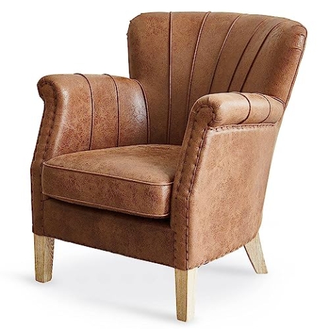 Loberon Sessel Bartley, klassisches Design, edler Antik-Look, von Hand angebrachte Zierknöpfe, Sitzmöbel, Eschenholz, Schweinsleder, braun