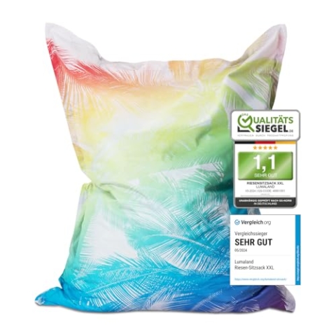 Lumaland Riesen-Sitzsack XXL 140x180 cm Special Edition | Wasserfestes Indoor & Outdoor Liegekissen mit über 3 Mio. anpassungsfähigen EPS-Perlen | Bean Bag mit waschbarem Bezug [Tropical]