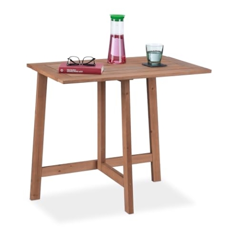 Relaxdays Klapptisch, Holz, Terrassentisch rechteckig, Outdoor, Balkon & Garten, Wandklapptisch, HBT: 73x80x50 cm, braun